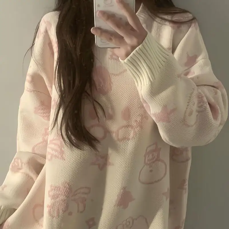 2025年秋冬新作ファッション可愛い漫画セーター ハローキティ ラウンドネックパーカー カジュアルゆったり怠惰スタイルニットセーター