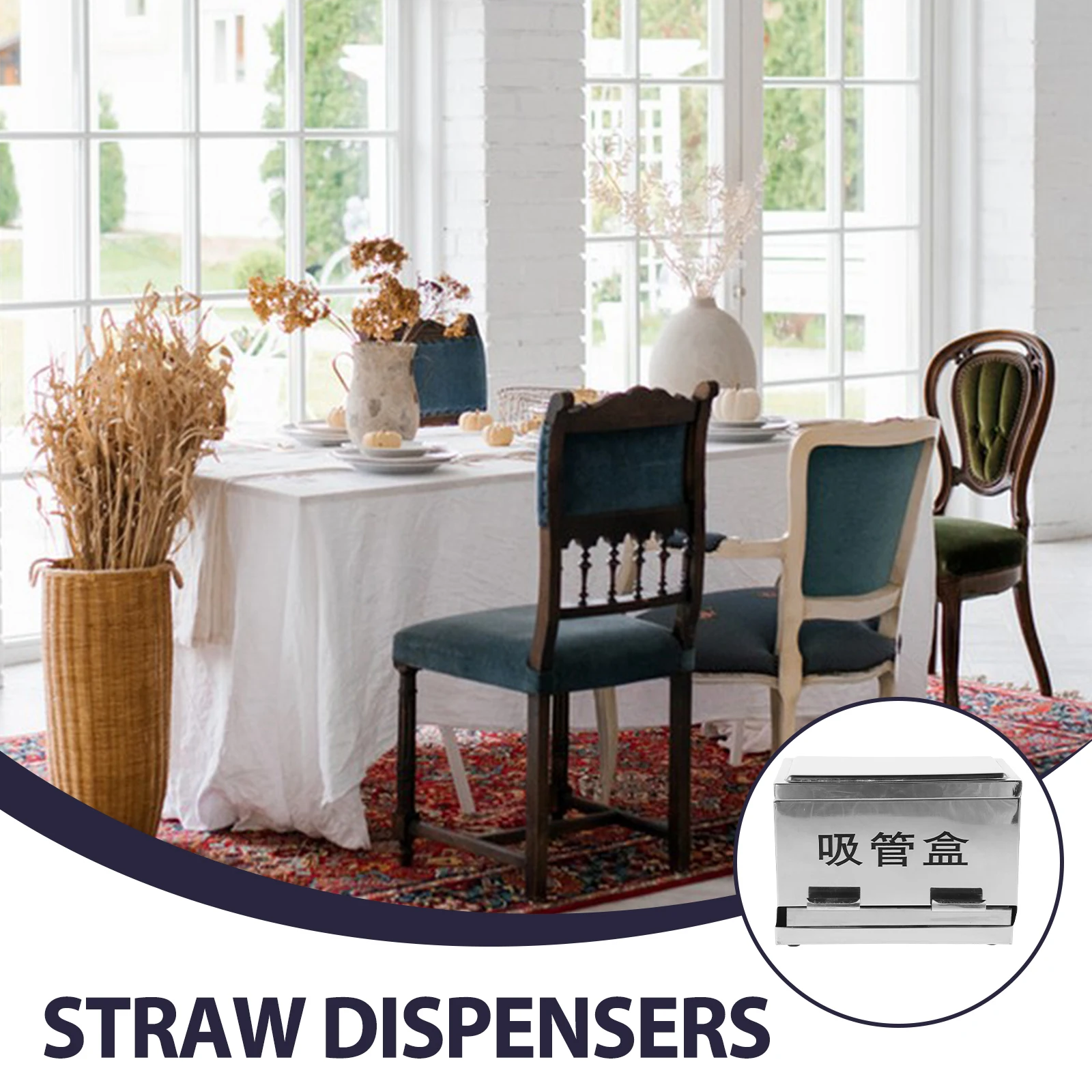 

Stainless Steel Dispenser Box Restaurant Straw Storage Holder Non-Slip Reusable Container Practical Straw Organizer For Counter