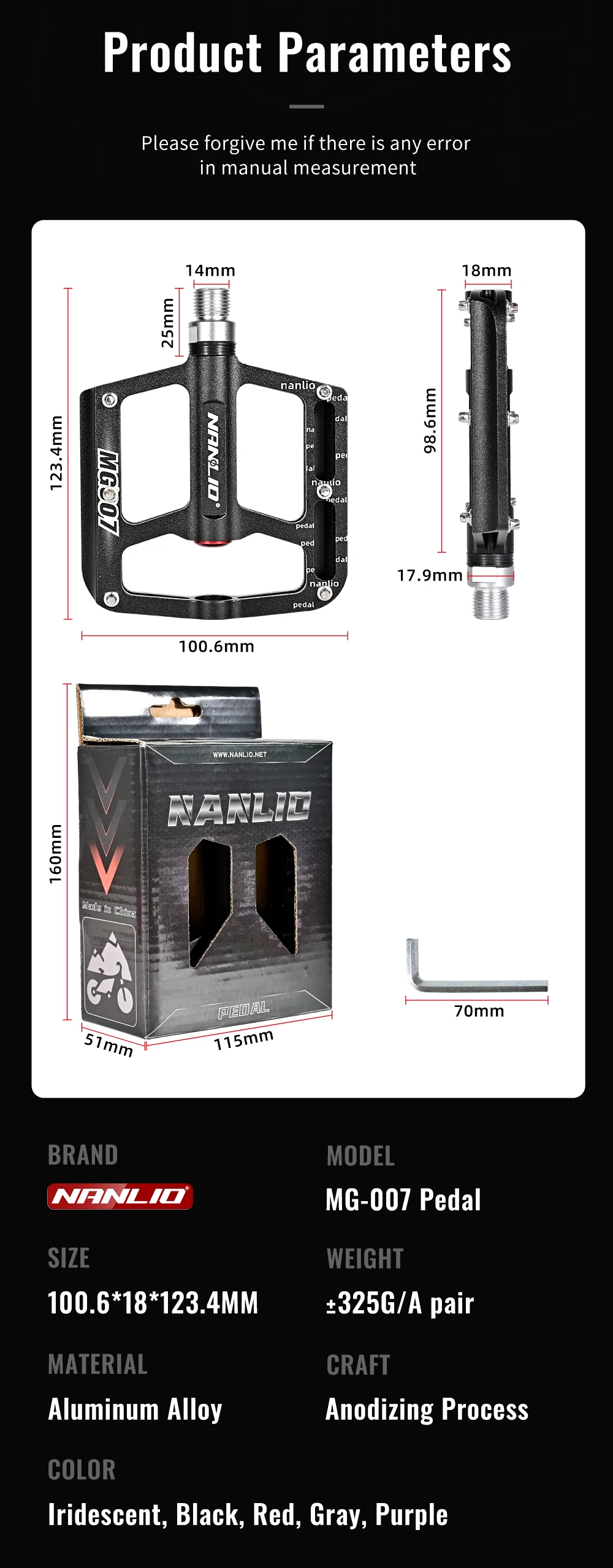 NANLIO MTB Fahrradpedale Ultraleichte Aluminiumlegierung Flachpedale 3 Gedichtete Lager Rutschfest mit Reflektoren Fahrradzubehör – Detail 3