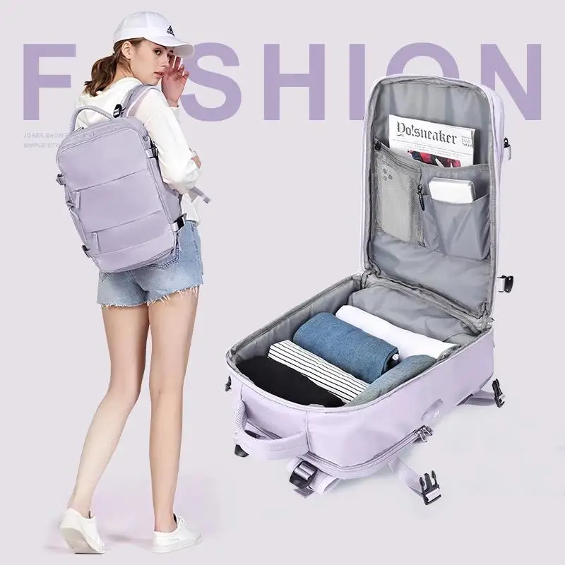 Ransel Travel Tas Bagasi Wanita USB Pengisian Ransel Laptop Independen Sepatu Saku Mochila Tas Sekolah Tahan Air Ransel