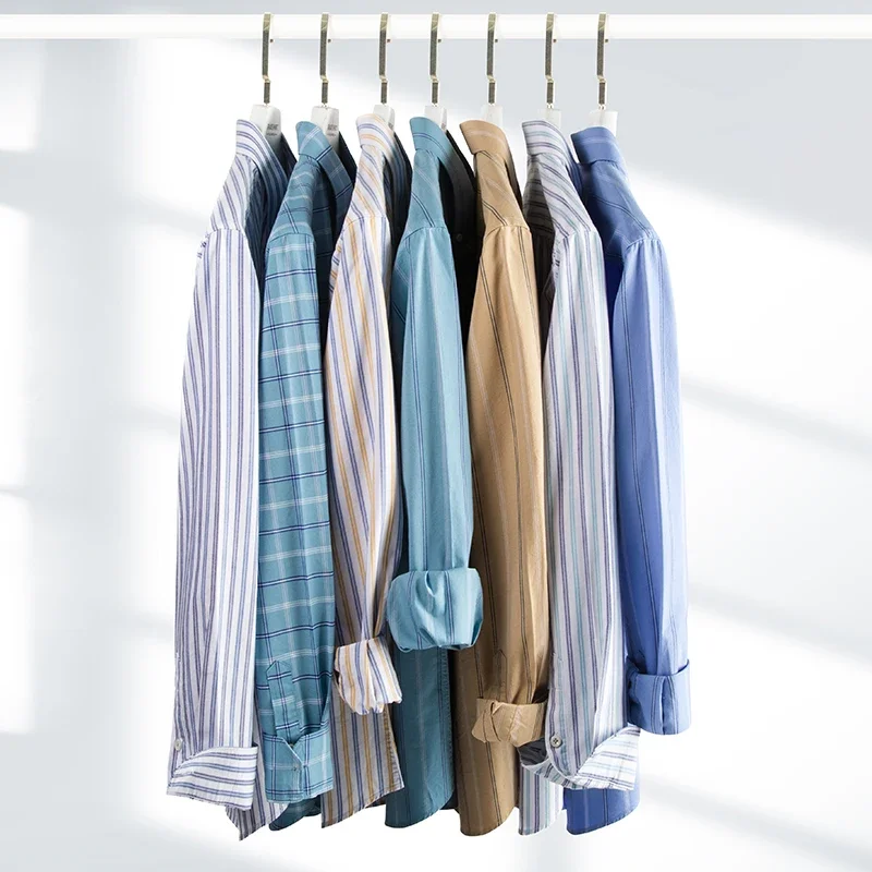 Camisas de algodón puro Oxford para hombre, camisas a cuadros a rayas, camisa informal de manga larga de alta calidad, camisa de negocios con