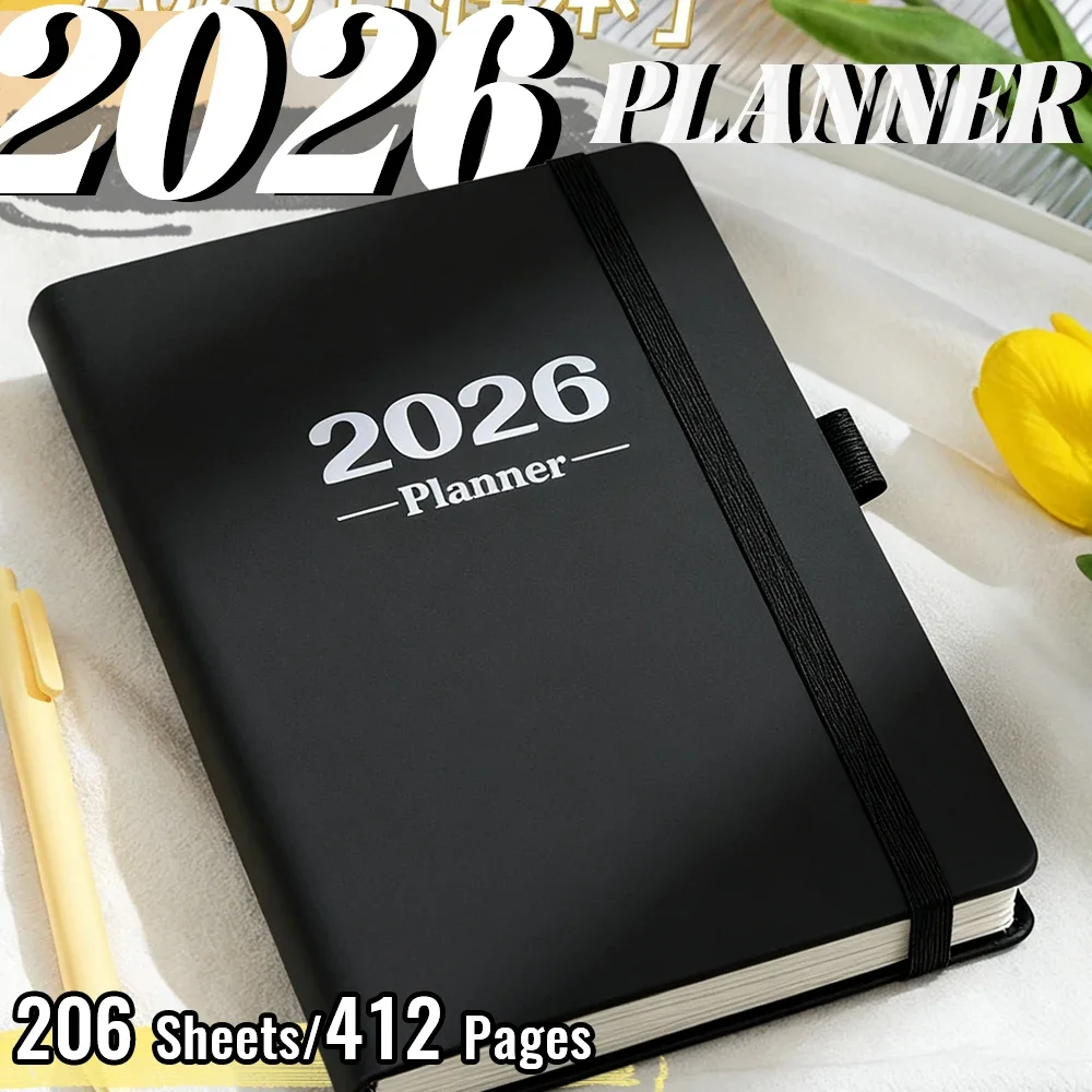 Planificador con fecha A5 todo en uno 2026: pestañas de índice mensuales, cierre elástico, lazo para bolígrafo, papel sin ácido para uso académico, empresarial y personal