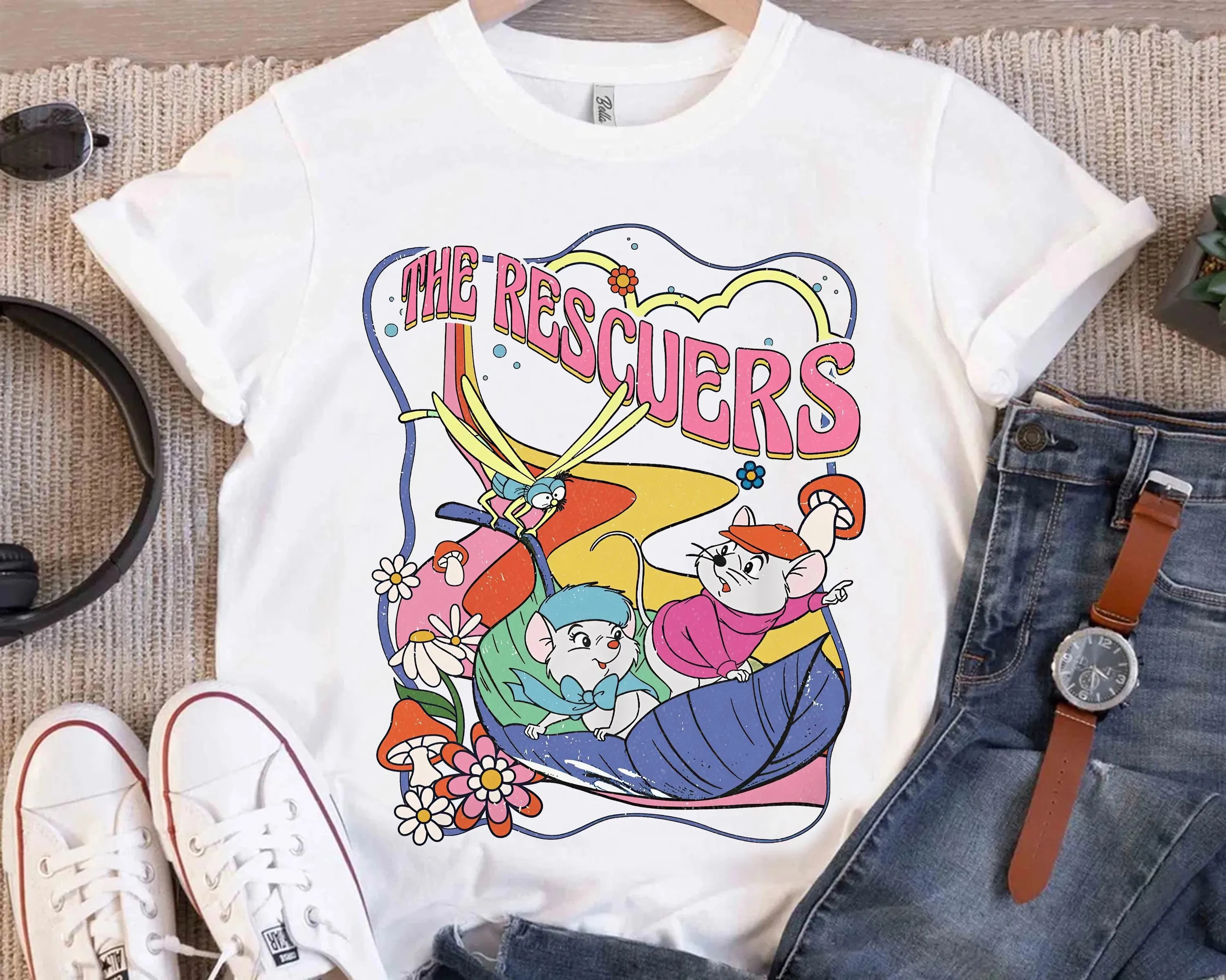 تي شيرت مطبوع من Disney The Rescuers للسيدات مريح بأكمام قصيرة ملابس للأولاد ملابس عائلية للأباء والأمهات والأطفال والبنات