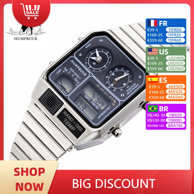 HUMPBUCK Waterproof Sports Watch for Men - Stainless Steel Stopwatch Chronograph with Alarm and Customized Glass