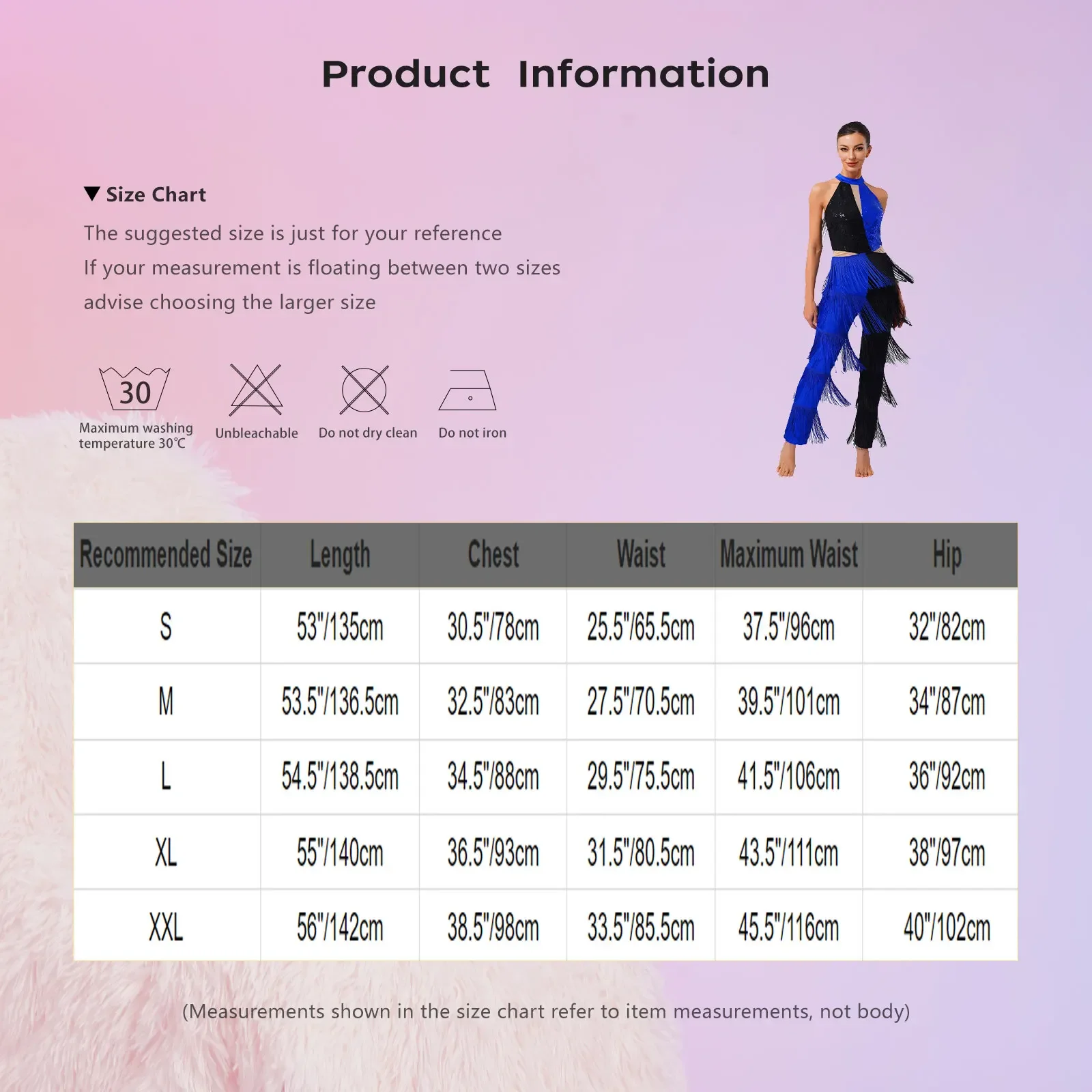 بدلة ديسكو أنيقة للسيدات في السبعينيات على الصدر مع ترتر لامع وسراويل طويلة بألوان متباينة لأداء الرقص اللاتيني للحفلات الراقصة