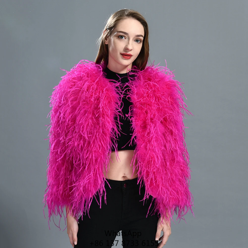 

Luxury Wholesale Winter Custom High Quality Girls Real Feather Fur Jacket Sexy Soft Fluffy Real Ostrich Feather Coat For Women