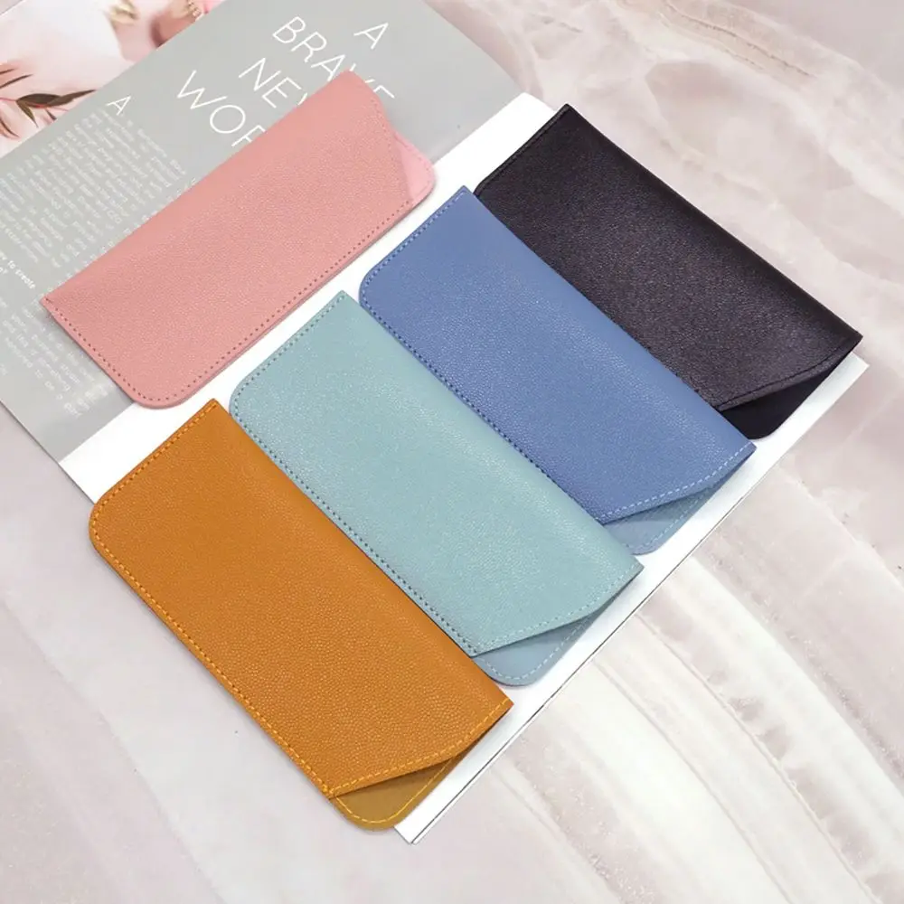 Pure Color Leather Eyeglass Sunglasses Reading Glasses Case Soft PU Leather Pouch Bag Pocket Eyeglasses Sleeve Eyewear Protector