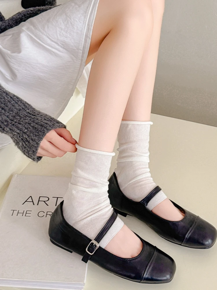 Women's Korean Style Cotton Rolled Cuff Leg Warmers Summer Thin Casual Comfortable Breathable Soft Slouch Socks for Fashion Wear