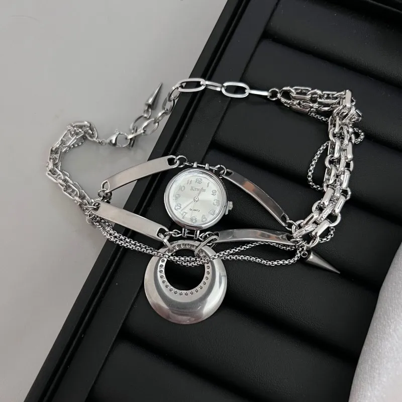 HUANZHI Heavy Duty Silver Color Clock Necklace Vintage Punk Mechanical Choker Exaggerated Jewelry for Women Unisex New