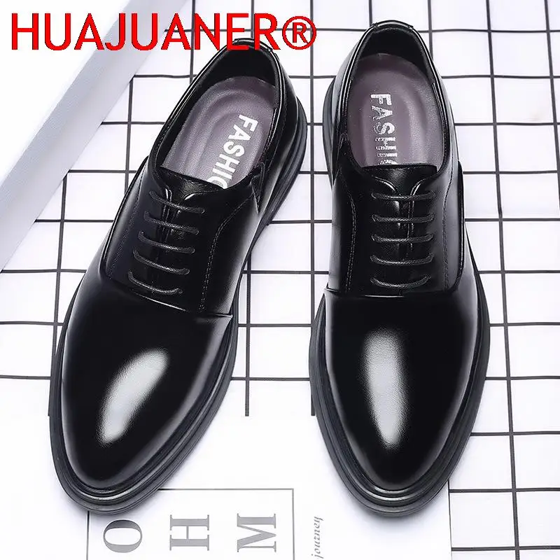 Spring Autumn Simple Large Size Men\'s Dress Shoes Pointed Height Increasing Men Waterproof Formal Business Leather Shoes for Men