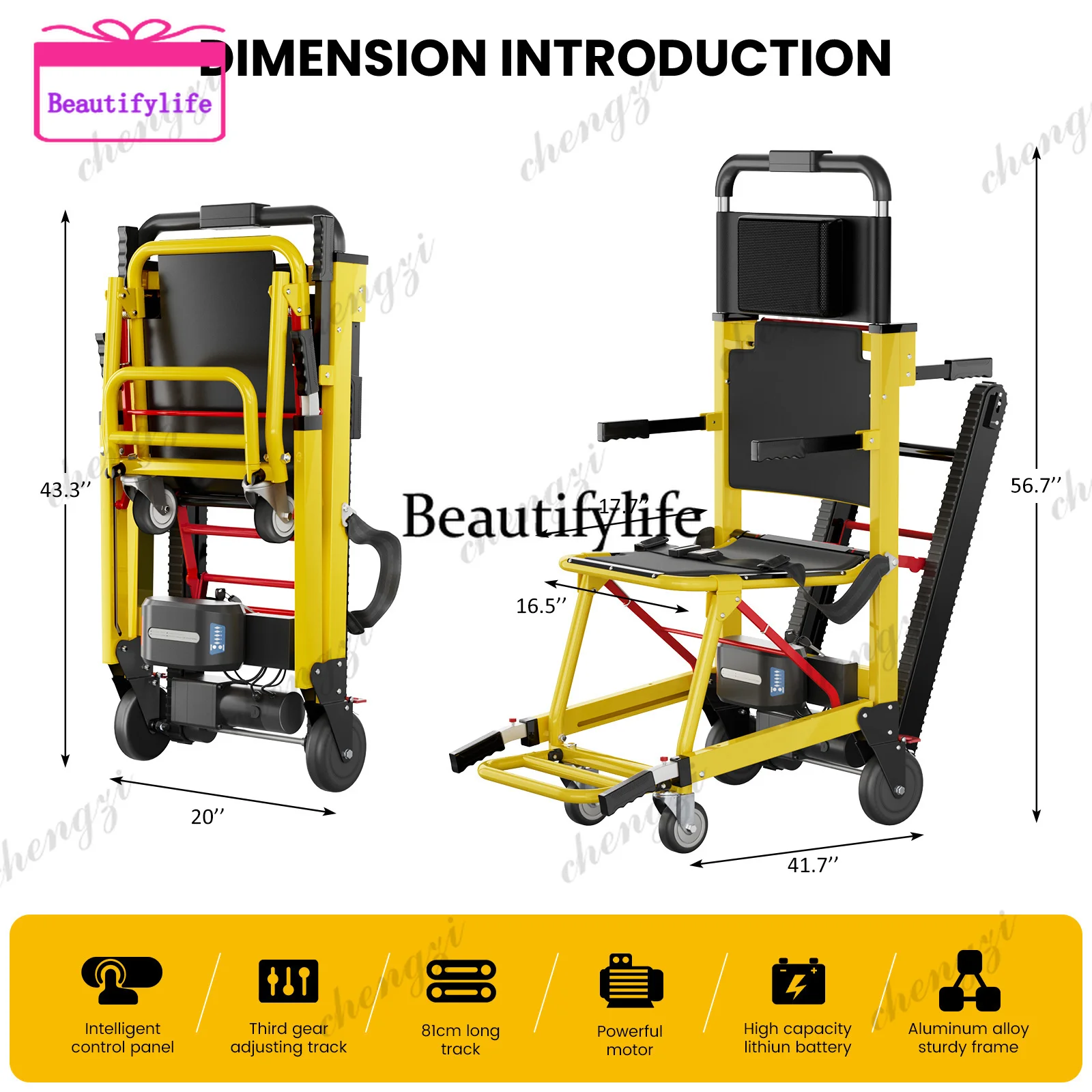 A55 Stair Lifting Motorized Climbing Wheelchair Stair Elevator Lift Track Climbing Wheelchair 440lb Limit  Assist Wheelchair