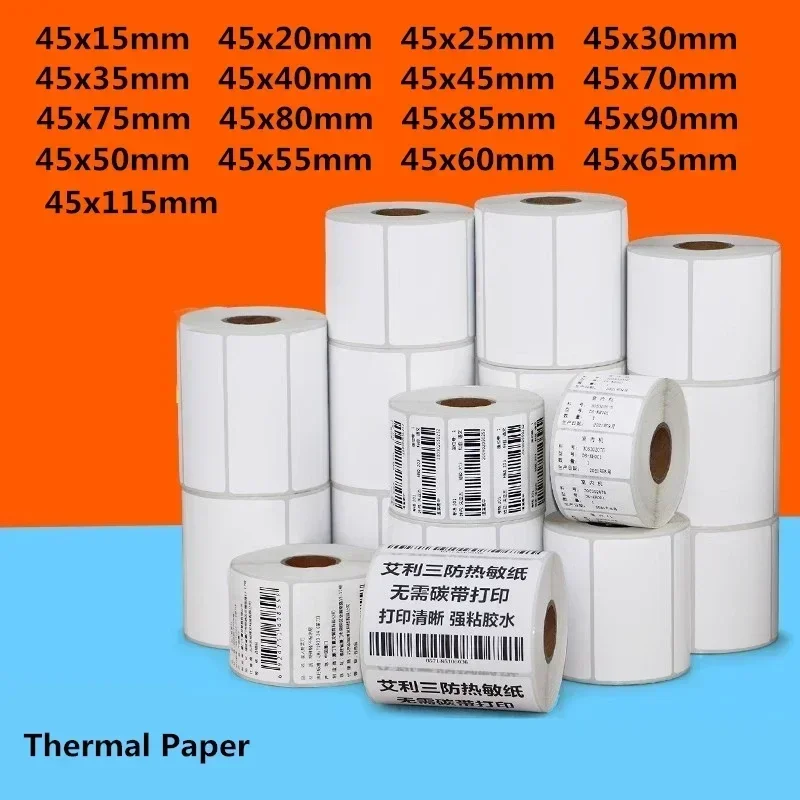 Waterproof Oil Proof Thermal Stickers Blank Print Autohesion Paper  Express Logistics Clothing Prices Label Width 45mm Stickers