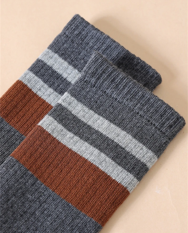 5 Paar Frottee-Zehensocken für Herren, Baumwolle, gestreift, dick, weich, elastisch, schweißabsorbierend, warm halten, Partykleid, lange 5-Finger-Happy-Socken – Detail 7