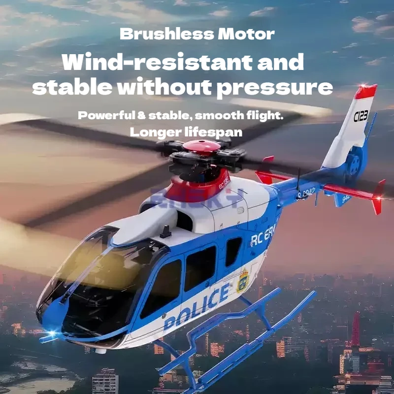 C123 6CH RC Helicopter EC135 Double Brushless Direct Drive Single Paddle Aileron Free Helicopter model 3D Optical Flow Toys view 4