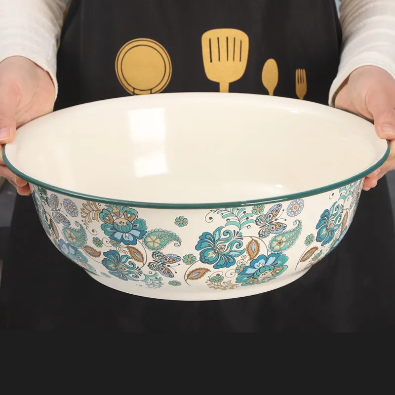 

Ele European Sle Enamel Bowl for Mixing Salad And Dumpling Filling Kitchen Utensil Durable Enamelware Diware