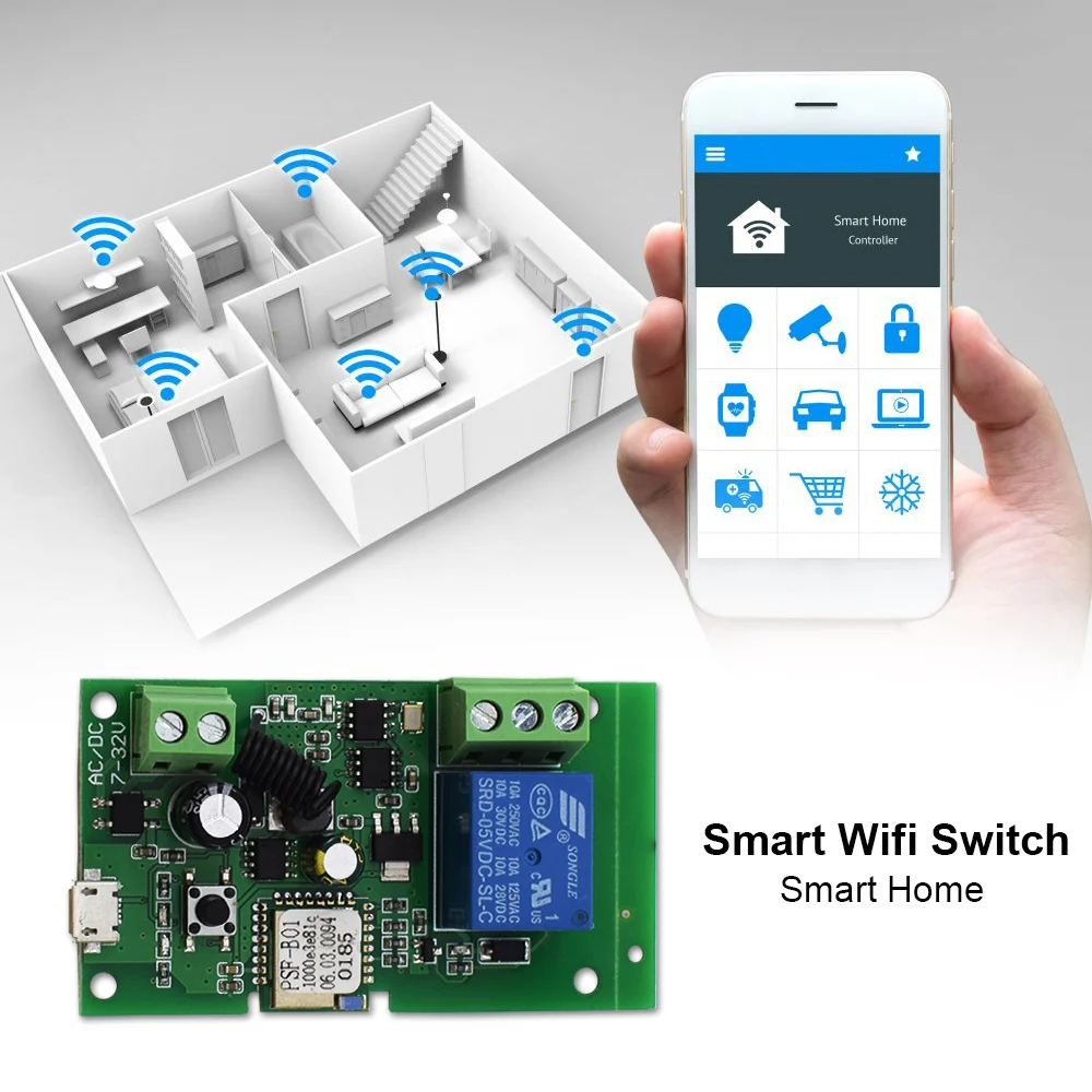 

Переключатель ewelink, 1-канальный модуль Wi-Fi, AC/DC 12 В 24 В, USB 5 В, RF433.92MHz, приемник, умный динамик, Alice Google Alexa