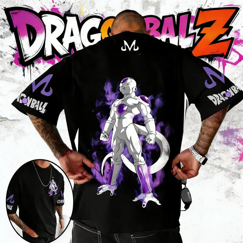 2026 Sommer Dragon Ball Z Frieza Neon Lila Rauch Bedrucktes Baumwoll-Oversize-Freizeit-Unisex-T-Shirt für DBZ-Fans Streetwear Y2k