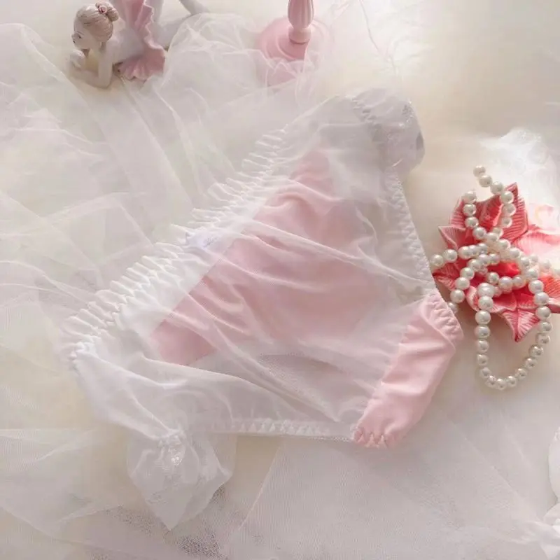 Women Sexy Lace Milk Silk Mesh Ruffles Cute Lovely Sweety Panties Transparent Bow Elasticity Princess Underwear Embroidery