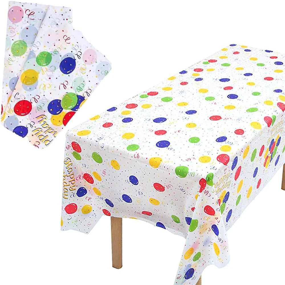 2 Packaging Happy Birthday Plastic Tablecloth, Disposable Colorful balloon party tablecloth, Suitable for Birthday, Graduation,