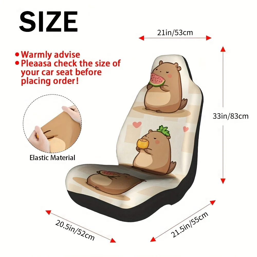 2pcs Universal Car Seat Covers Set, Capybara Cute Moments Print, Trendy Vehicle Seat Covers. Fits Weekend Picnic Trips & Daily P