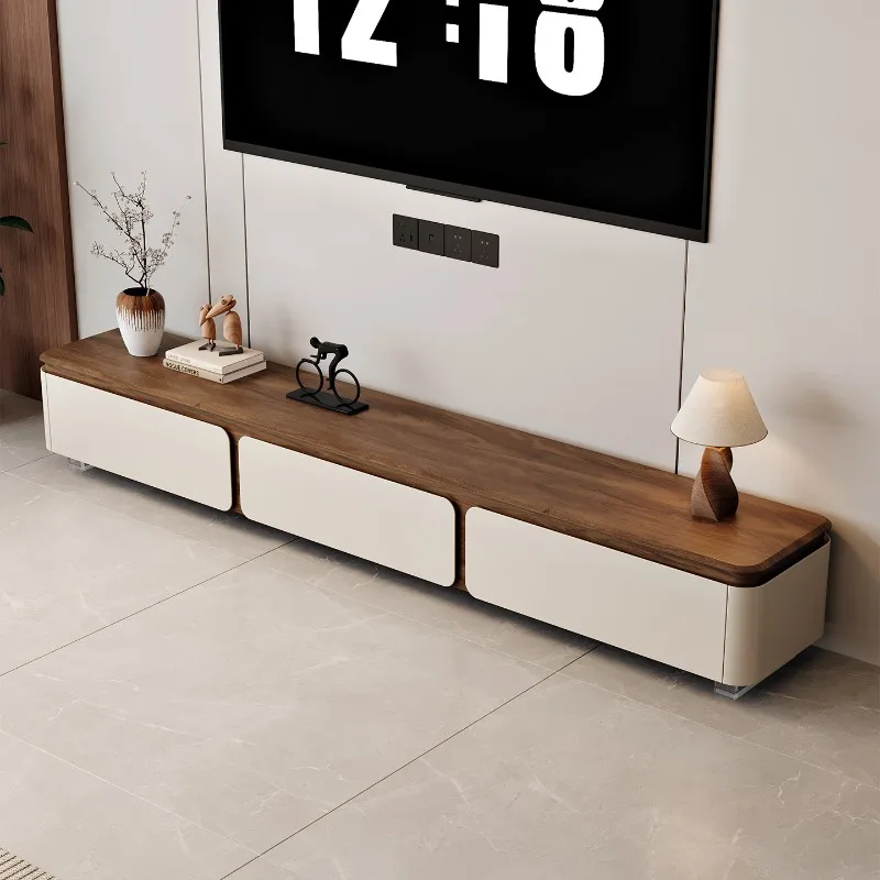 

Walnut Holz Tv Stand Rounded Corner Mount Wooden Luxury Drawers Storage Tv Cabinet Home Modern Decoration Furniture Living Room