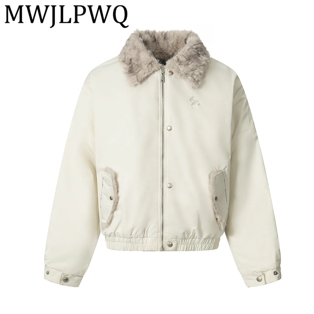 

MWJLPWQ Trendy 2025 New Winter Fur Collar Fleece Jacket Men's American Style High Street Lapel Long Sleeve Warm Cotton Top 21302