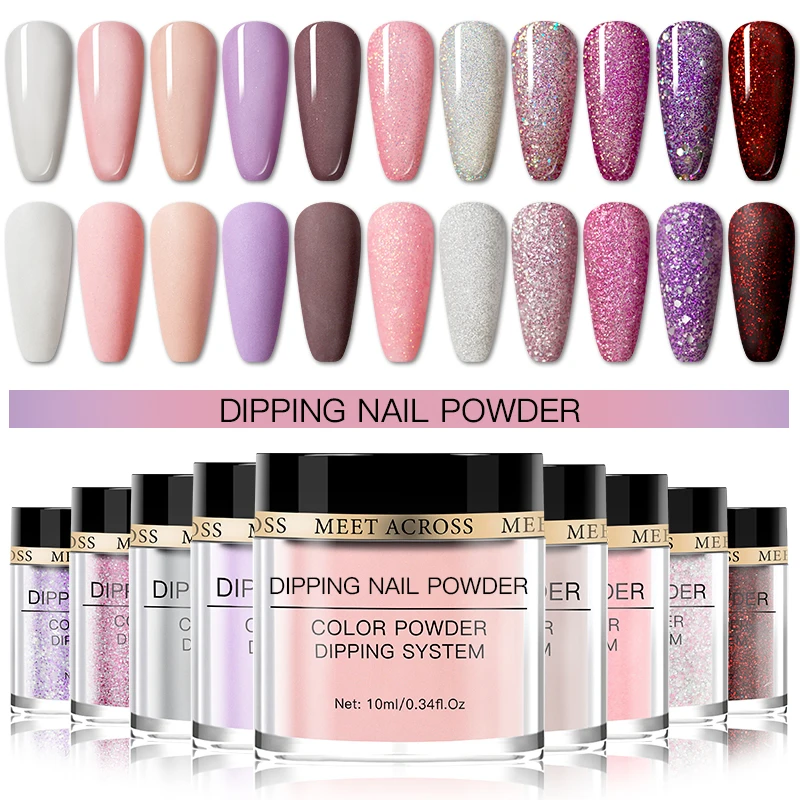 MEET ACROSS Nails Dip Powder Natural Dry No Lamp Cure Acrylic Powder Nails Accessories Glitter Pairy Powder Nail Art Cosmetics