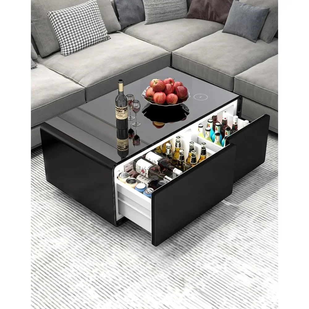 

Smart Coffee Table, Living Room Table With Built In Fridge, 23" D X 41.5" W X 18.1" H, Smart Table With 10W Wireless Charging|