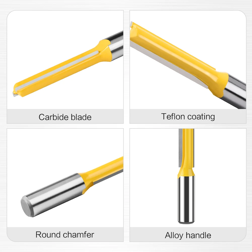 12mm 1/2in Shank Router Bit Set Double Flute Long Straight Bits Grooving Bits Trimming Cutter Woodworking Milling Tools