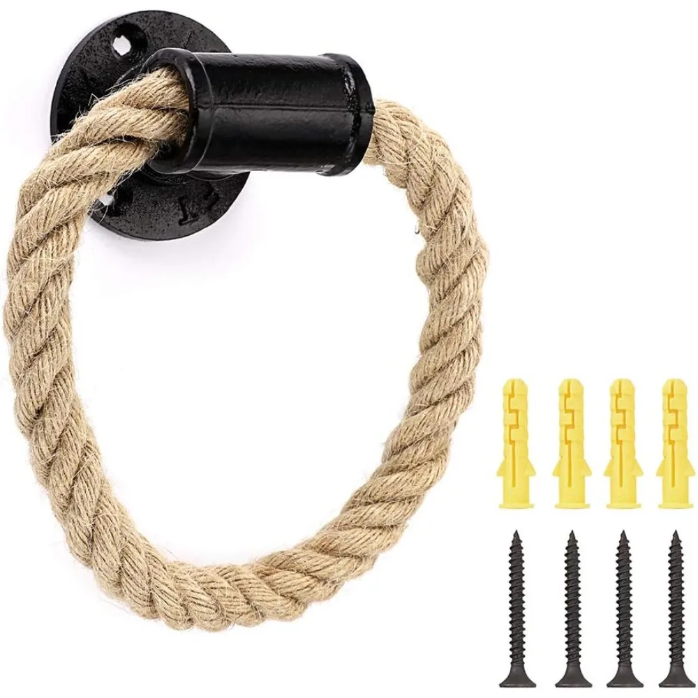 

Промышленное кольцо для полотенец из веревки - настенная металлическая вешалка для полотенец/бар с фурнитурой, железный держатель для полотенец для рук в винтажном стиле для показа