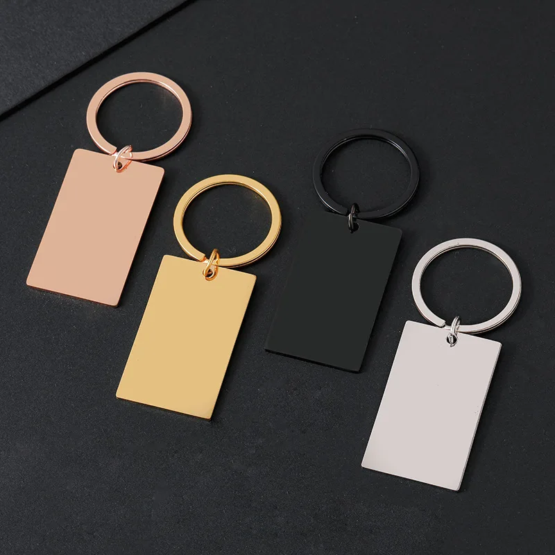 Custom Tag Rectangle Blank Stainless Steel Keychain Stamping Mirror Polishing  Keyring DIY Accessories Gift Wholesale
