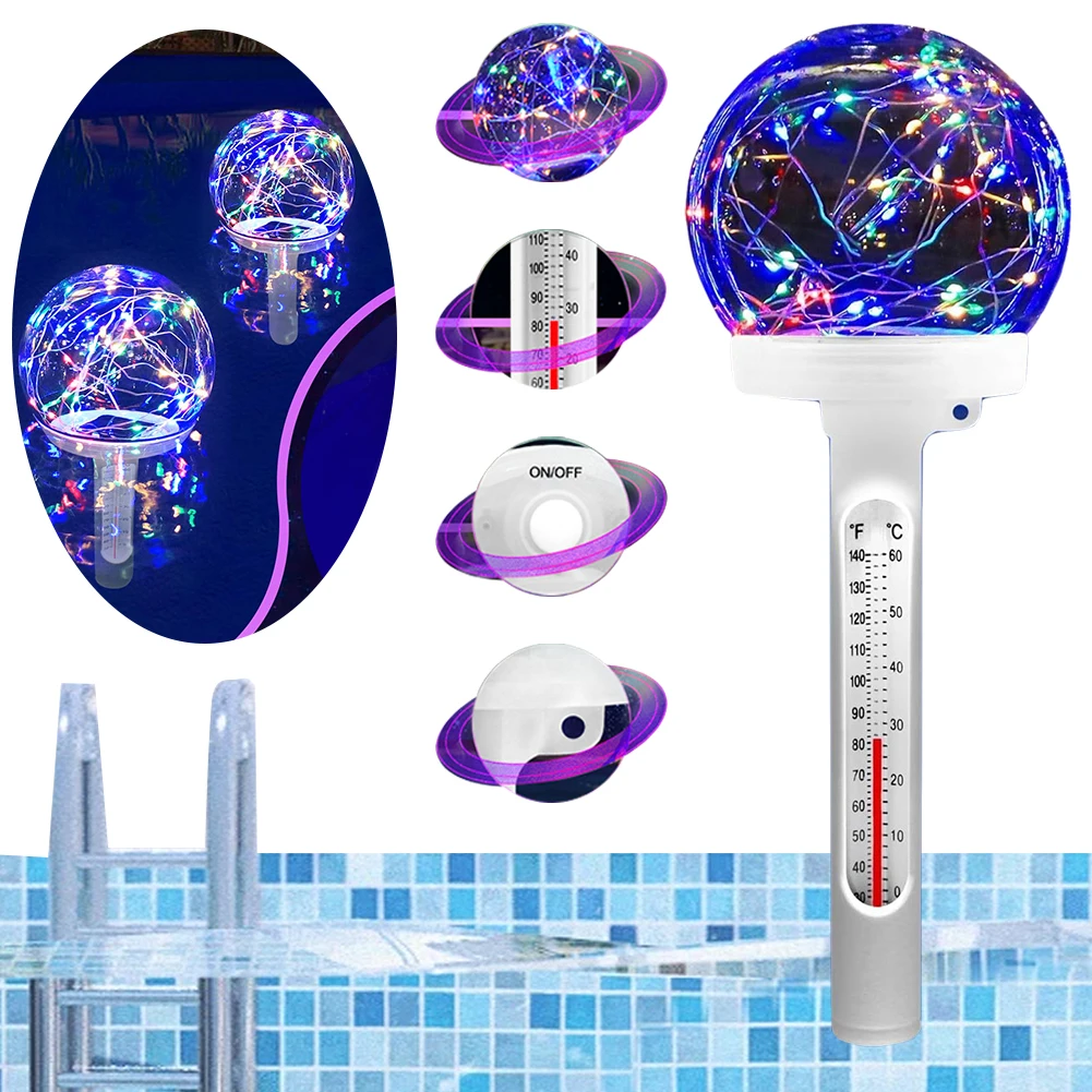 Floating Solar Fairy Pool Temperature Thermometer Easy Read at Night Celestial Lights Pool Water Thermometer for Pond Hot Tub