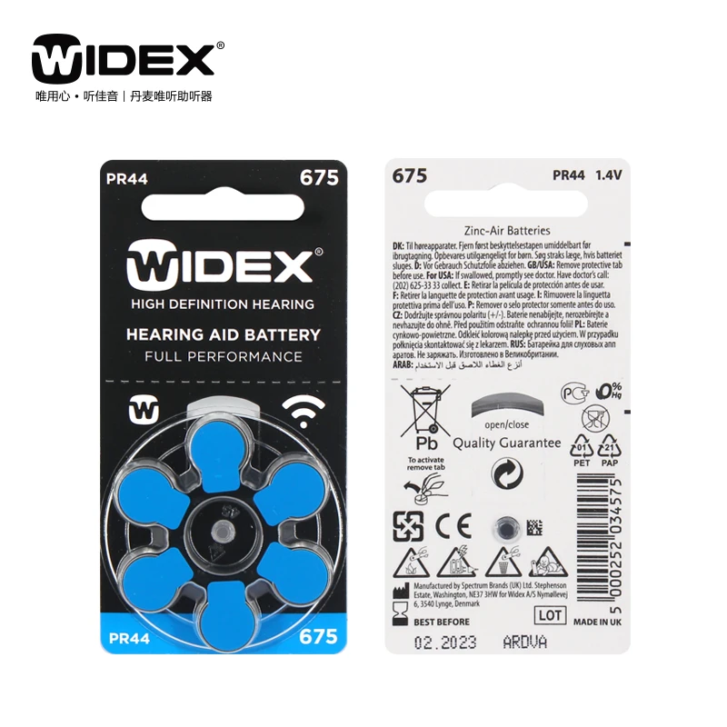 Batteria per apparecchi acustici Widex dimensioni 675 (PR44) (10 confezioni = 60 batterie)