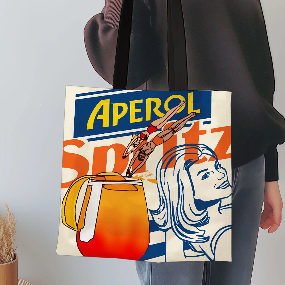 1 قطعة Aperol Spritz الفن طباعة حمل حقيبة قابلة لإعادة الاستخدام النسيج البقالة حقيبة تسوق قابلة للطي #6