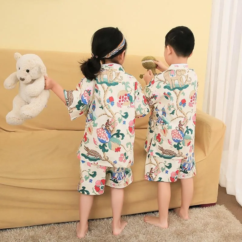 Cotton Cartoon Design Cute Sweat Steaming Clothes For Boys Girls Cotton Large Size Bathwear Sauna Parent Child Pajamas ZE499