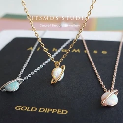 ITSMOS Saturn Opal Pendant Necklace Female Opal Luxury Choker 14K Gold Plated Vintage Jewelry Necklace for Women Gift