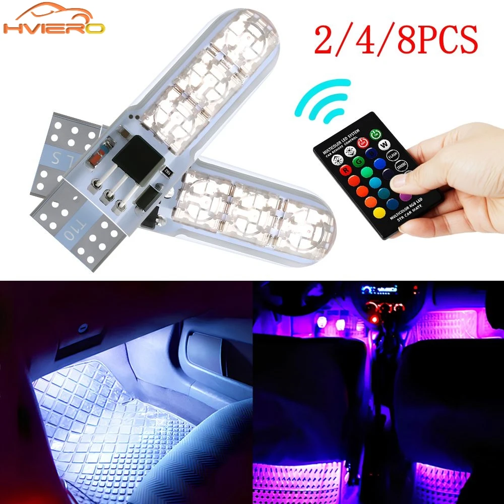 

2/4/8Pcs T10 5050 6SMD W5W Remote Controller RGB 194 168 Atmosphere Dome Reading Light Footwell Wedge Car Side Turn Signal Lamp