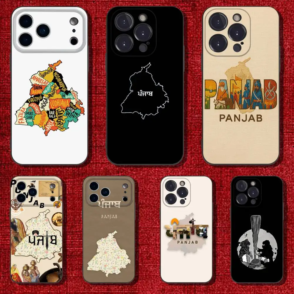 

State India Punjab MAP Phone Case For iPhone 6,17,16,15,14,13,12,11 Plus,Pro Max,XS,X,XR,SE,Mini,8,7,Soft Silicone Black Cover