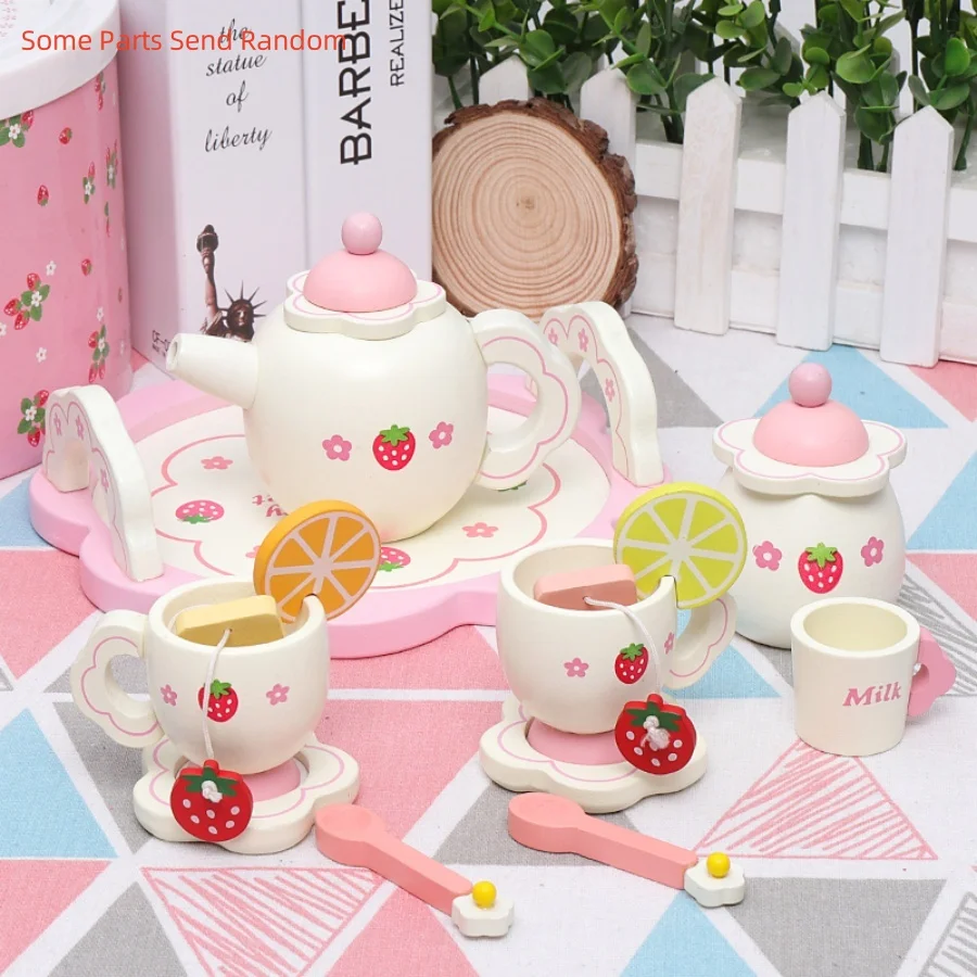 Early education simulation children playing house, white strawberries, afternoon tea, cake, tea set combination, girls' kitchen,