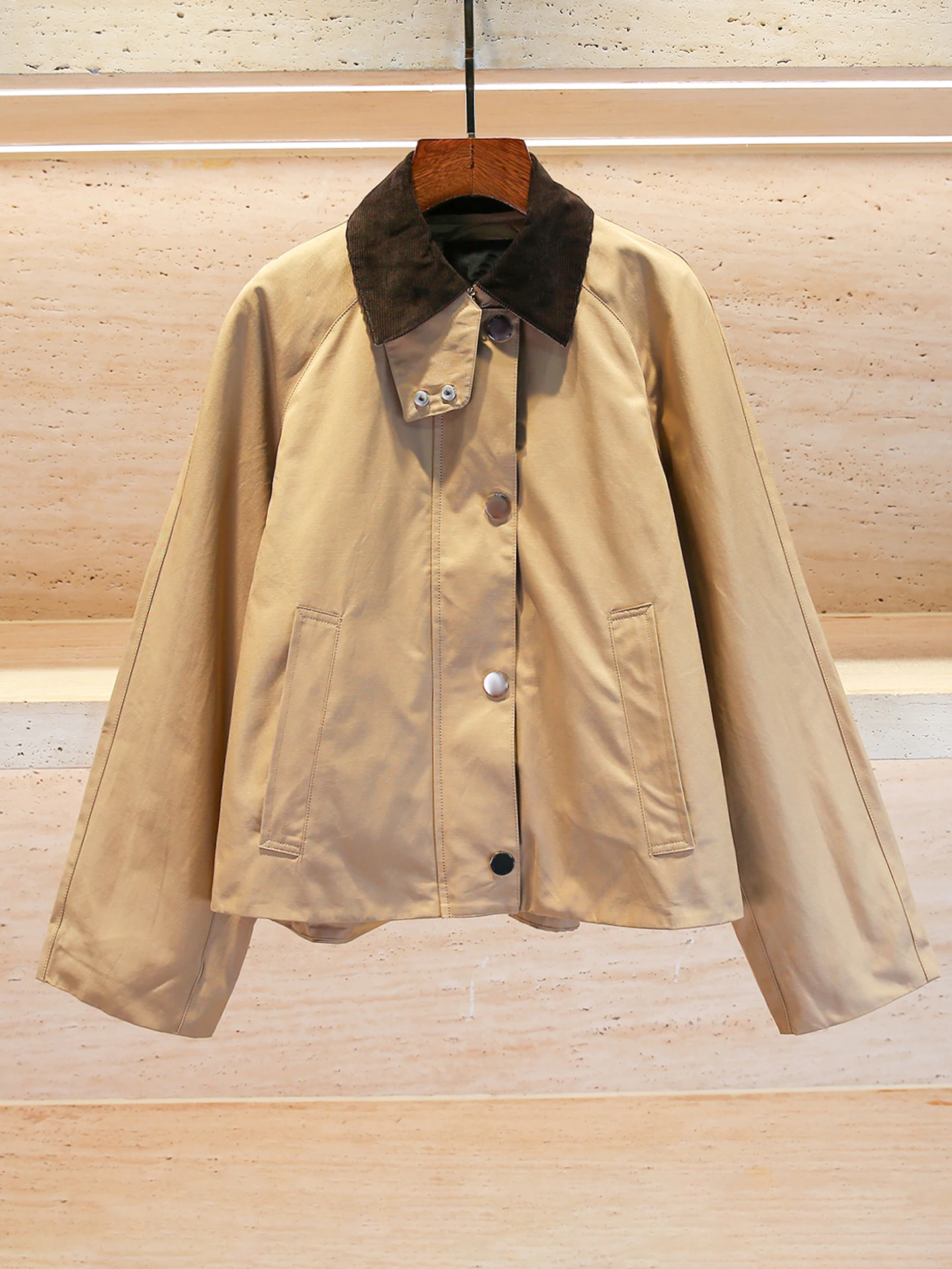 

M Home Nan You High End Women's Casual Patchwork Corduroy Jaet Collar Coat Fall 2025 Ladies Commute Sle Stand Fit