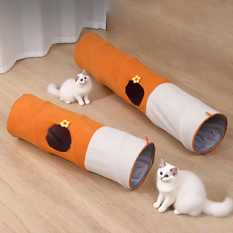 

Collapsible Multi Hole Cat Tunnel Toy with Plush Ball Portable Easy Store Indoor Playtime Interactive Toys for Playful Kittens