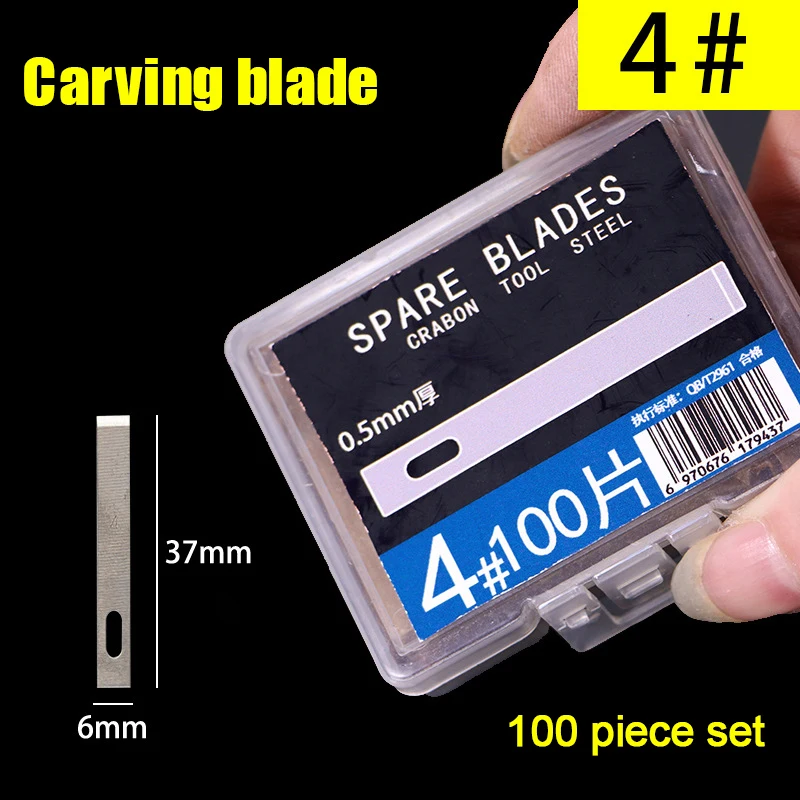 

100Pcs 4# Carbon Steel Engraving Knife Blades DIY Wood Carving Knife Blade Replacement Cutting Tool