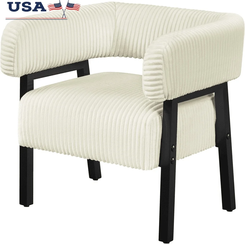 

Corduroy Accent Chair with Solid Wood Legs Comfortable Barrel Armchair Living Room Bedroom Office Lounge Café
