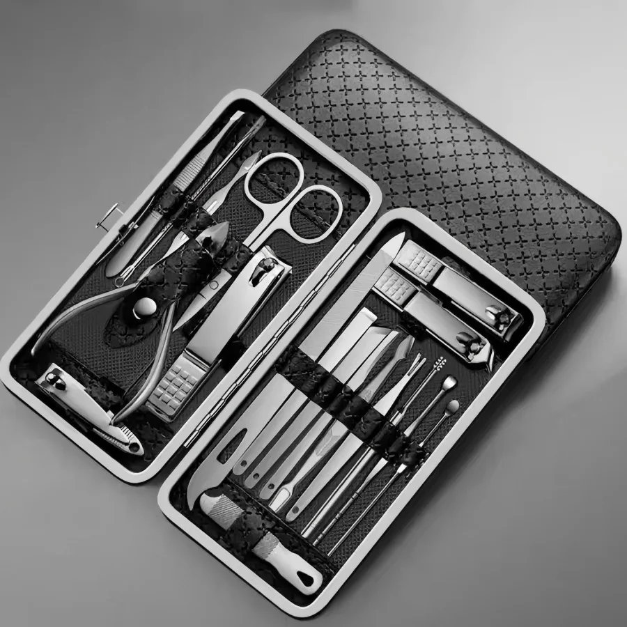 

19 шт. маникюрный набор, ножницы для педикюра, инструмент для стрижки ногтей, набор кусачек для ногтей, маникюрный резак из нержавеющей стали, триммер, ушная ложка, машинка для стрижки ногтей