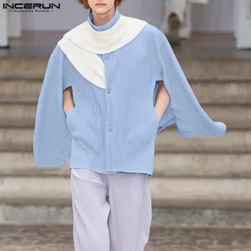 INCERUN جديد قميص رجالي المرقعة اللون كتلة طويلة الأكمام فضفاضة الرجال الملابس الشارع الشهير موضة بلايز عادية الذكور القمصان قمصان #3