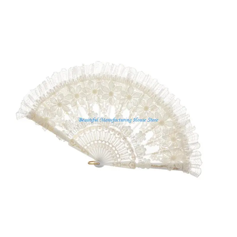 Éventail décoratif pliable E56A avec détails en dentelle détaillés, idéal pour les accessoires photographie mode