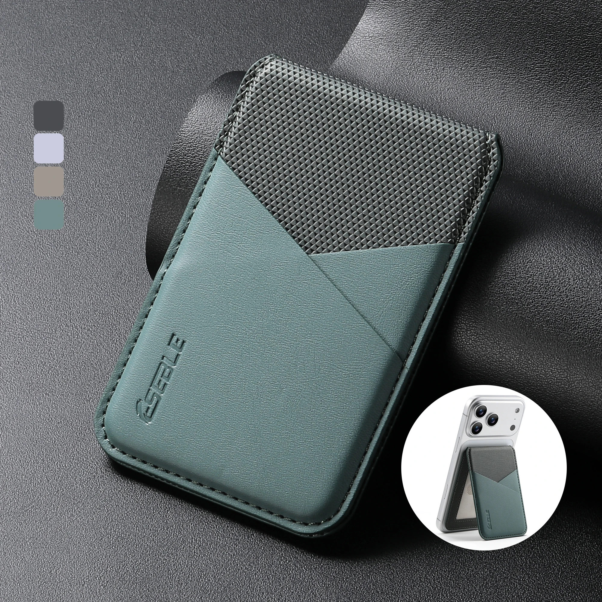 Cartera de cuero de negocios de lujo, tarjetero, bolsa para iPhone y Samsung Galaxy MagSafe, accesorios con diseño geométrico delgado, regalo