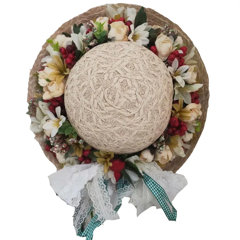 

Flower straw hat women's pot hat sunshade breathable sun protection handmade texture good travel photo