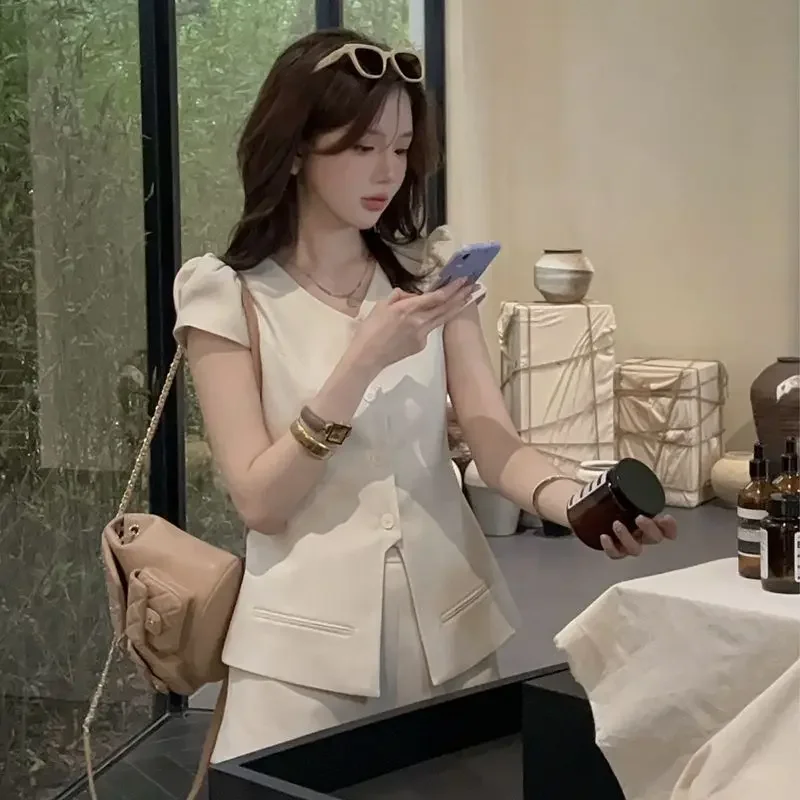 

With Jacket Formal Woman Shorts Apricot Office Promotion Vacation Outfits 2025 Complete Two Full Short Sets for Women 2 Pieces