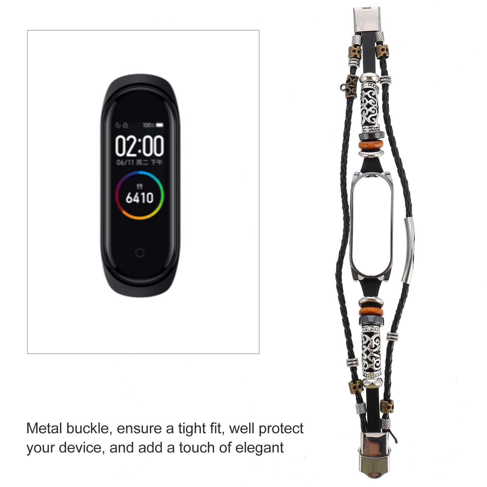 

5 Wristband Watch Strap Elastic Replacement Vintage Ethnic Style Metal Buckle DIY Compatible with Xiaomi